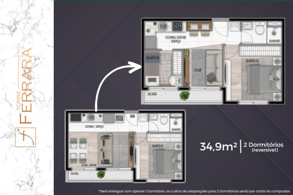 Torre Ferrara_Planta2 Dorm reversivel 34m²