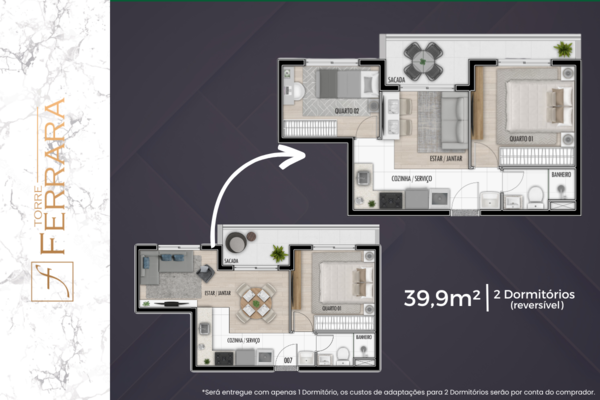 Torre Ferrara_Planta2 Dorm reversivel 39m²