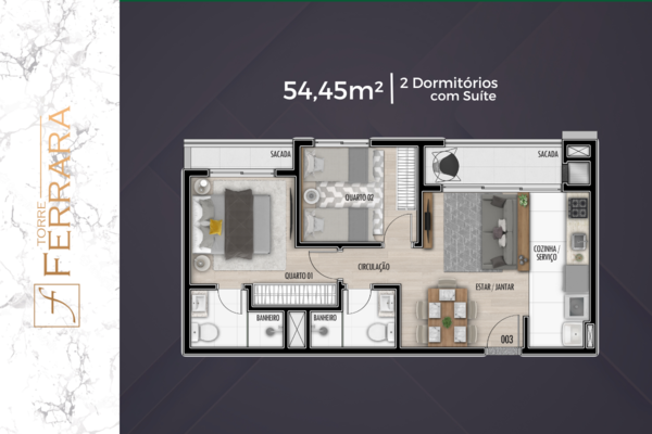 Torre Ferrara_Planta2 Dorm suite 54m²
